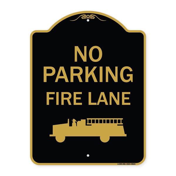 Signmission Designer Series-No Parking Fire Lane, Black & Gold Heavy-Gauge Aluminum, 24" x 18", BG-1824-9824 A-DES-BG-1824-9824 - main